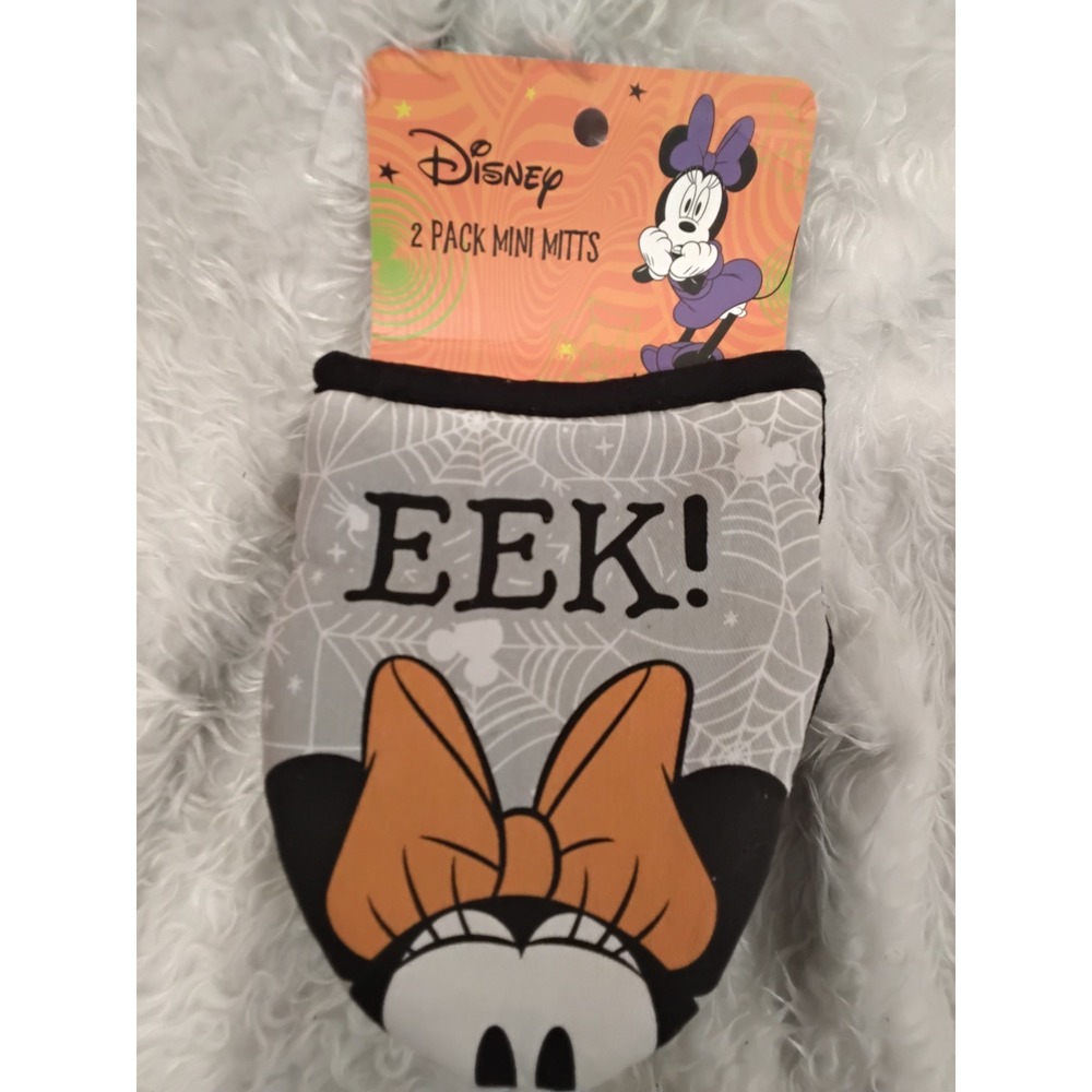 Disney Minnie Mouse Halloween EEK 2 Pack Mini Mitts Gray Orange Spiderweb New